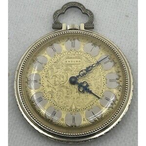 Endura Time Corporation Dynasty Swiss 1 Jewel Ladies Pocket Watch Gold Tone